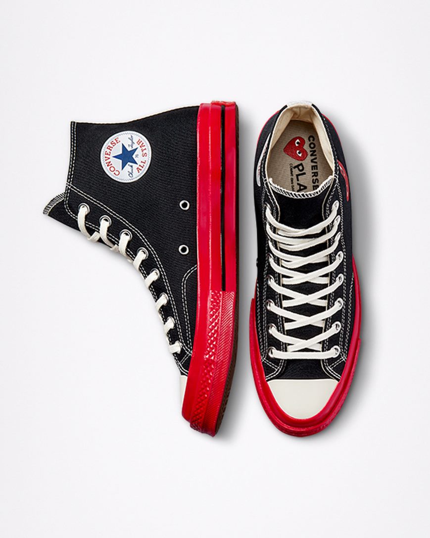 Women's Converse x Comme des Garçons PLAY Chuck 70 High Top Shoes Black / Red | AU 5614ED